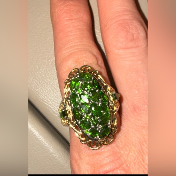 STS vintage 925 Green Diopside and Gold vermeil Women's Ring sz 9 1/2 - Picture 5 of 16